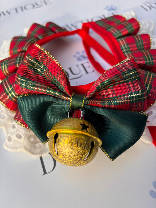 🎄🔔 Tartan Christmas bell Frill Collar