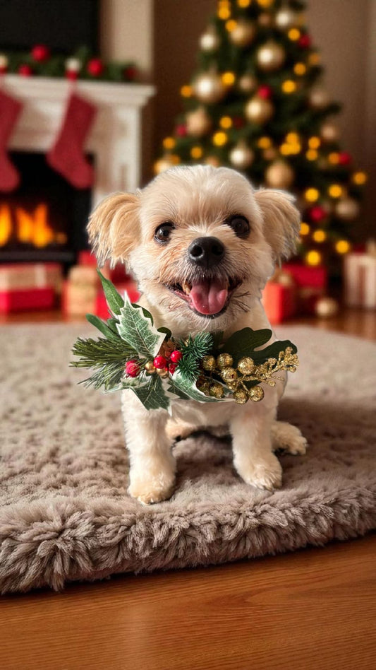 🎄 Festive Handmade Pet Collar with Ribbon Tie 🎀