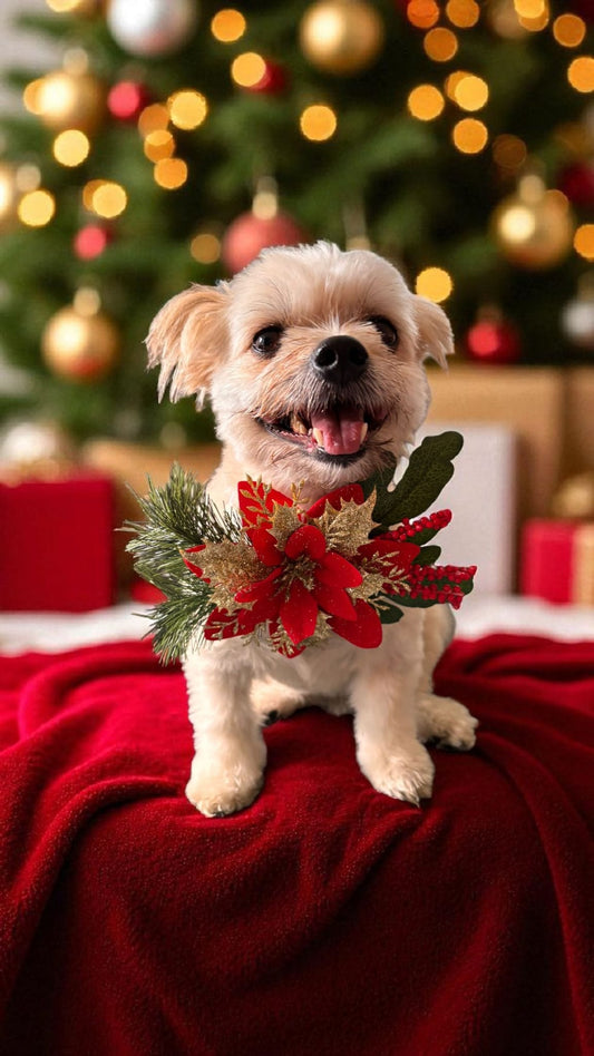 🎄 Festive Flower Handmade Pet Collar with Ribbon Tie 🎀