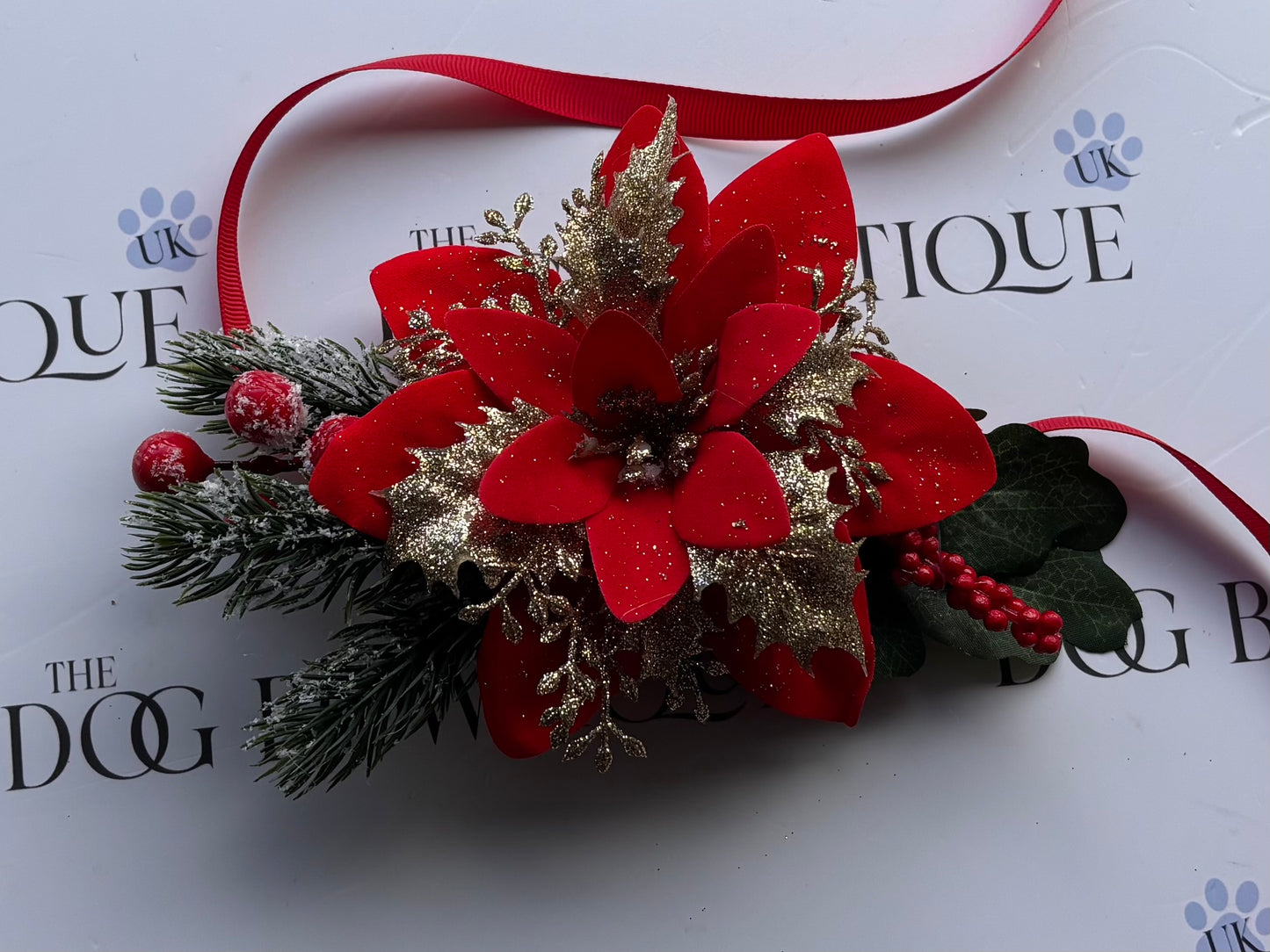 🎄 Festive Flower Handmade Pet Collar with Ribbon Tie 🎀