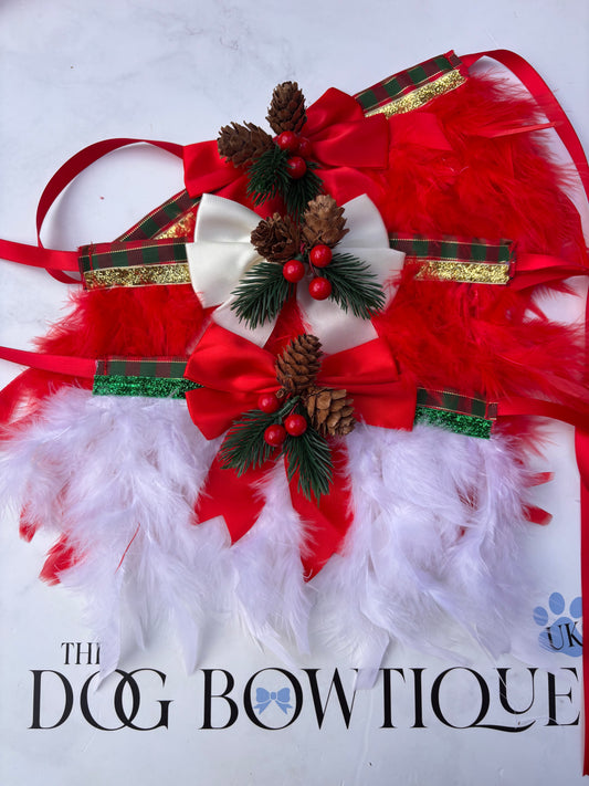 Tartan festive handmade feather frill collar